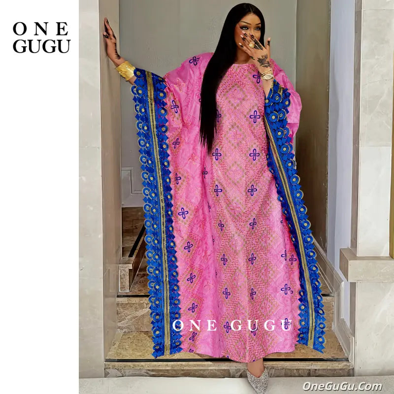 2026 Pink Nigerian Bazin Riche Dashiki Boubou Dress African Traditional Wedding Bride Dresses Brocade Basin Rich Gown Robe
