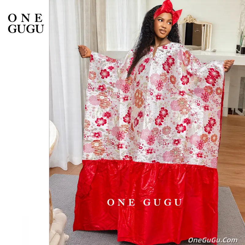 2026 Red Brocade Boubou Dress Party African Dashiki Embroidery With Bazin riche Decoration Nigerian Bride Wedding Party Robe