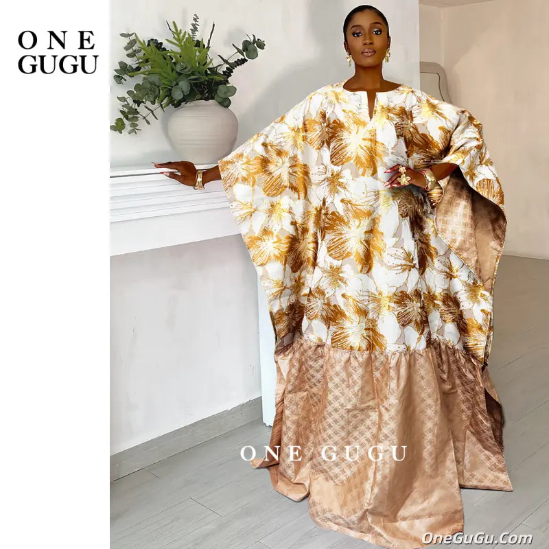 Gold Line African Women Brocade Boubou Dress Party Dashiki Embroidery With Bazin riche Decoration Nigerian Bride Wedding Robe