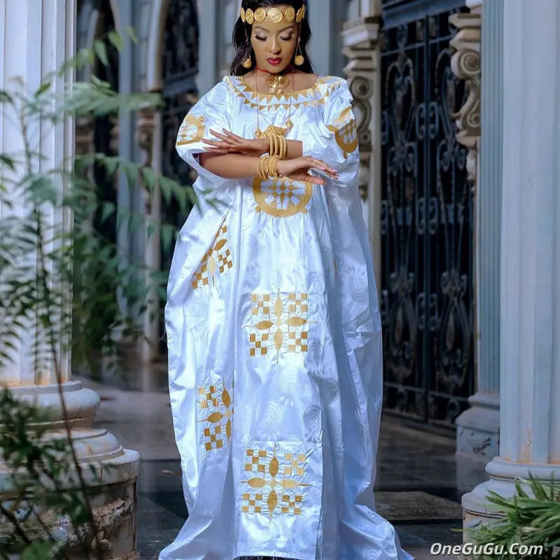 Gold Embroidery Bazin Boubou African Nigerian Plus Size Dashiki Long Robe 2026 High Quality Party Wedding Bride Cloting Dresses