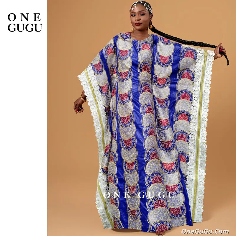 Royal Blue Nigerian Bazin Riche Dashiki Boubou Dress African Traditional Wedding Bride Dresses Brocade Basin Rich Gown Robe