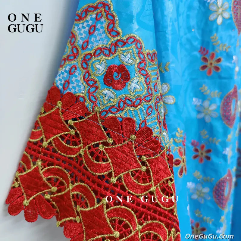 Sky Blue Nigerian Bazin Riche Dashiki Boubou Dress African Traditional Wedding Bride Dresses Brocade Basin Rich Boubou Robe