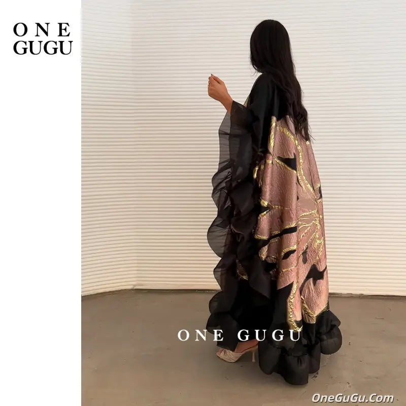 Wrinkled Mesh 2pcs Set Middle Eastern Dress Soft Lining African Dashiki Boubou Luxurious Wedding Party Brocade Muslim Clothing