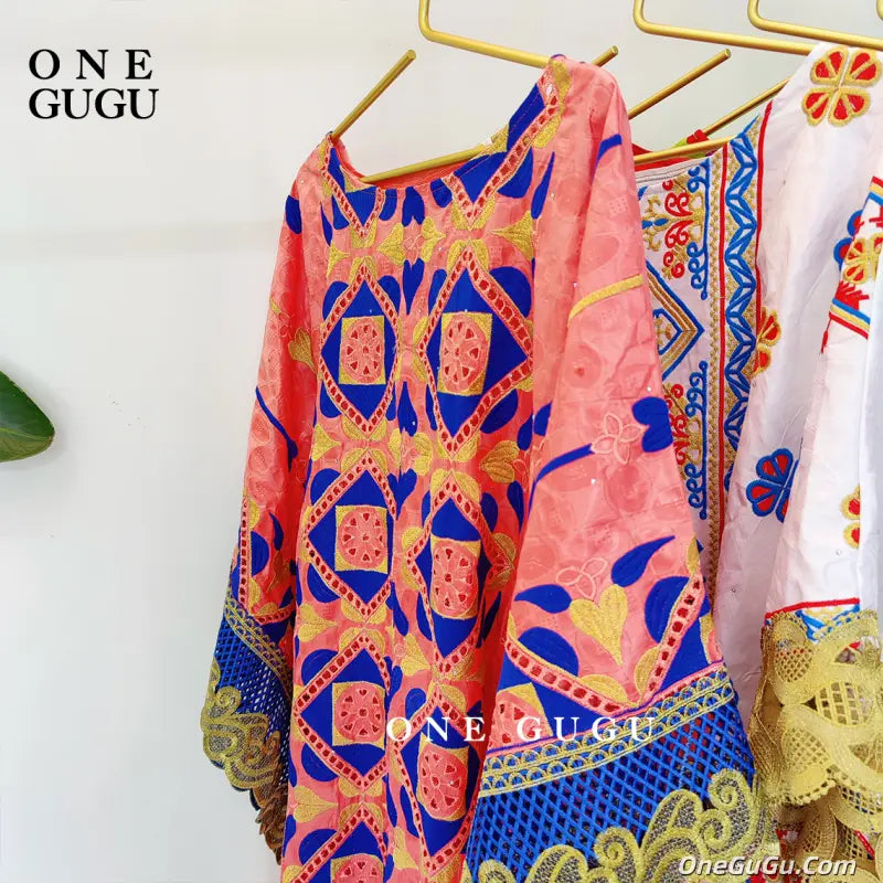African Women Bazin Dress Mix Size Peach Embroidery Basin Riche Dashiki Robe For Nigerian Ankara Bride Wedding Dress Clothing