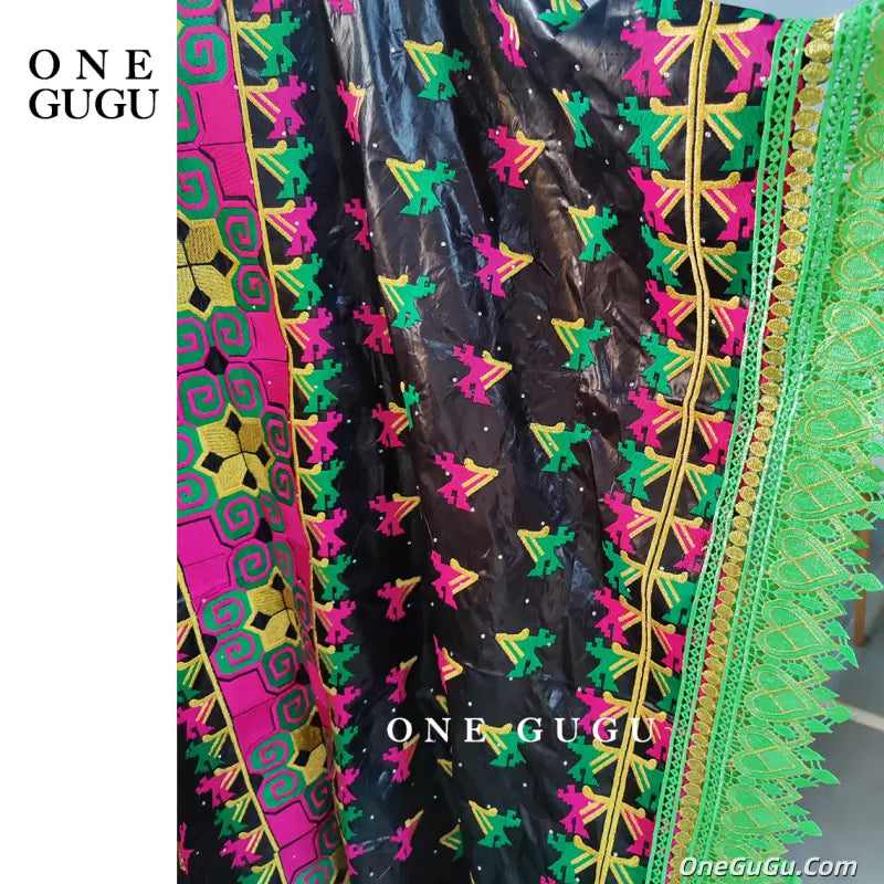 African Traditional Bazin Riche Boubou With Brocade Guipure And Stones Black Nigerian Mali Sewn Dashiki Gown Dress Mix Size Robe