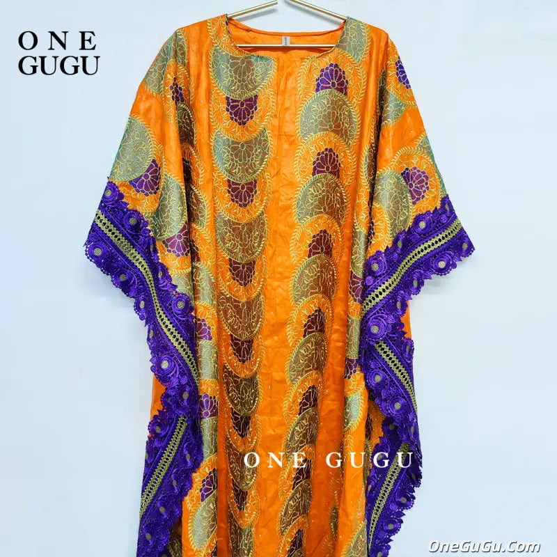 Orange Nigerian Bazin Riche Dashiki Boubou Dress African Traditional Wedding Bride Dresses Brocade Basin Rich Boubou Robe