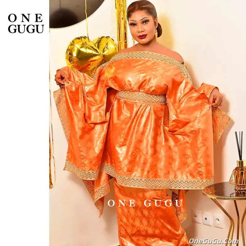 Two Piece Set African Bazin Dress With Loincloths For Women Wedding Bride Party Dress Plus Size Traditional Basin Riche Dashiki